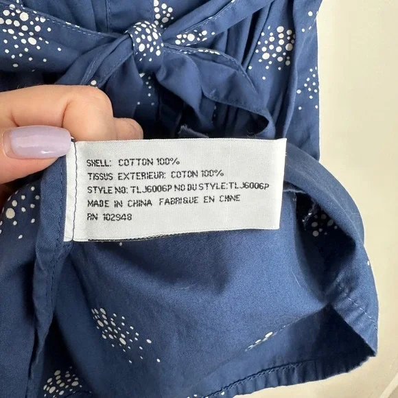 Tullette Women's XS Blue White Dot Print‎ Short Sleeve Button Down Belted Dress - Picture 7 of 10